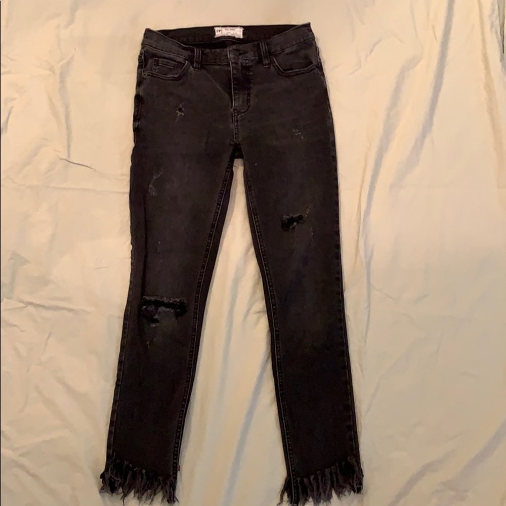 Free People Black Distressed Skinny Jean